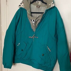 Big Dogs Teal Windbreaker Pullover with Dog-Print Hood Lining